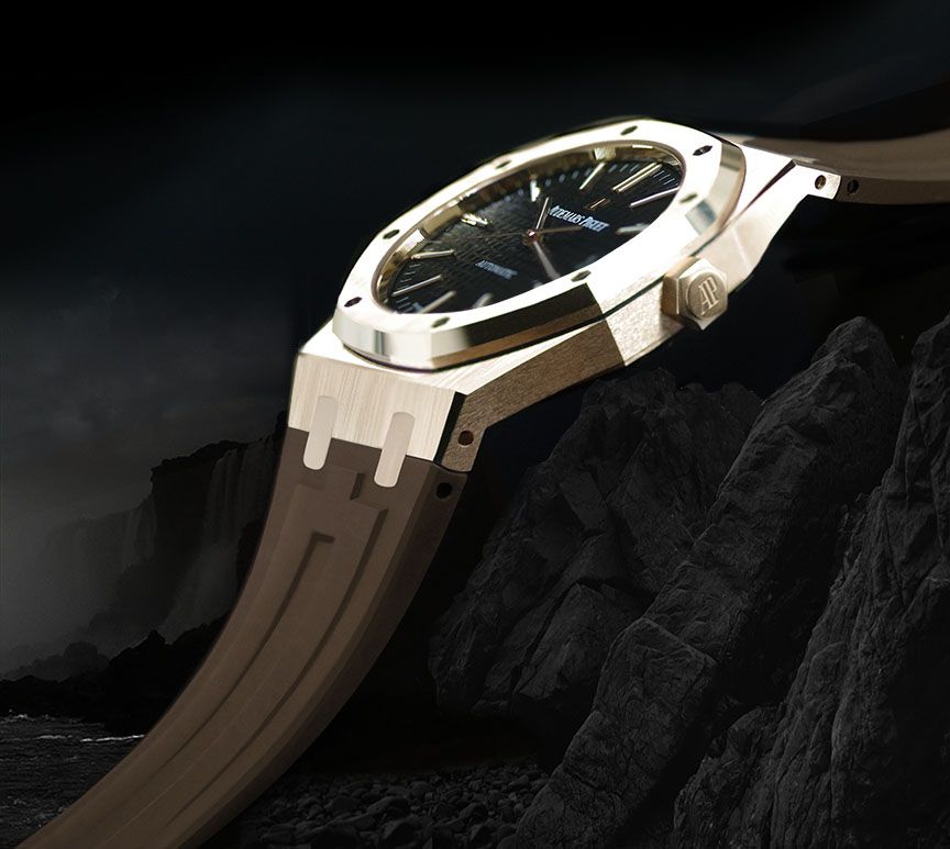 Bracelet caoutchouc marron café vue produit pour Audemars Piguet Royal Oak — Maison Brassel