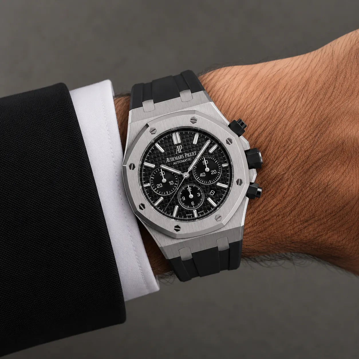Audemars Piguet Royal Oak on a black FKM rubber strap by Maison Brassel
