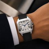 Black FKM rubber strap for Cartier Santos worn on the wrist - Maison Brassel