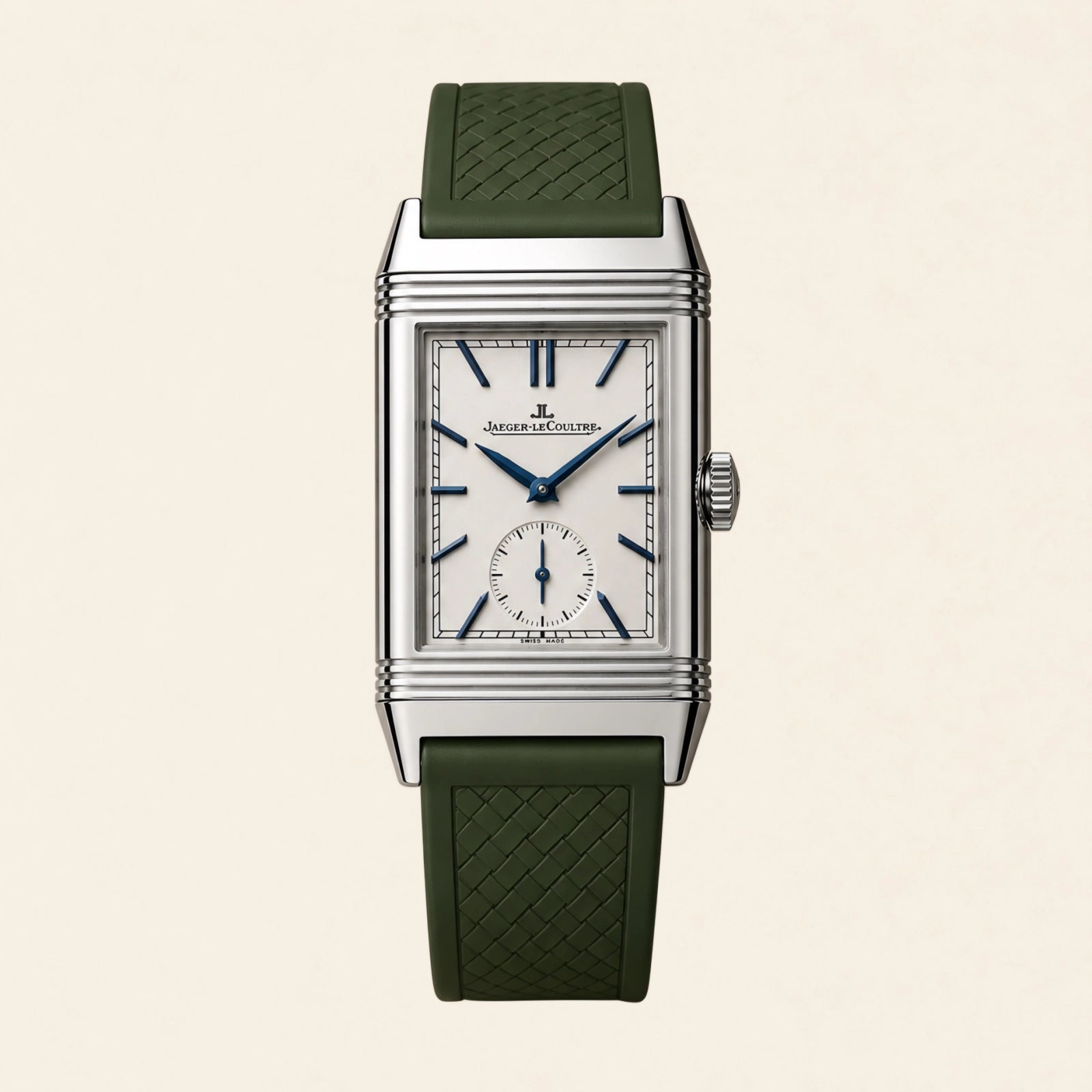 Jaeger-LeCoultre Reverso on a khaki green FKM rubber strap by Maison Brassel