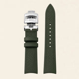 Khaki green FKM rubber strap with woven texture and steel deployant clasp, for Jaeger-LeCoultre Reverso - Maison Brassel