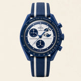 Omega x Swatch MoonSwatch on a blue FKM rubber strap by Maison Brassel
