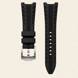 Black FKM rubber strap with tropical tread and integrated end-link, for Patek Philippe Nautilus - Maison Brassel