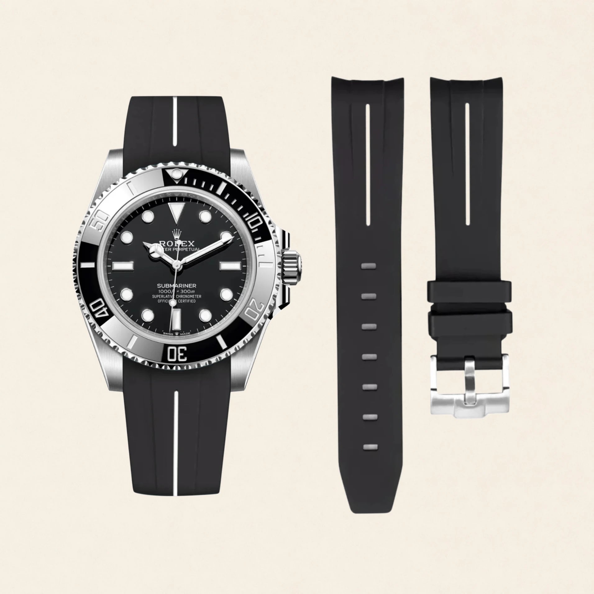 Rolex Submariner with a black FKM rubber replacement strap by Maison Brassel