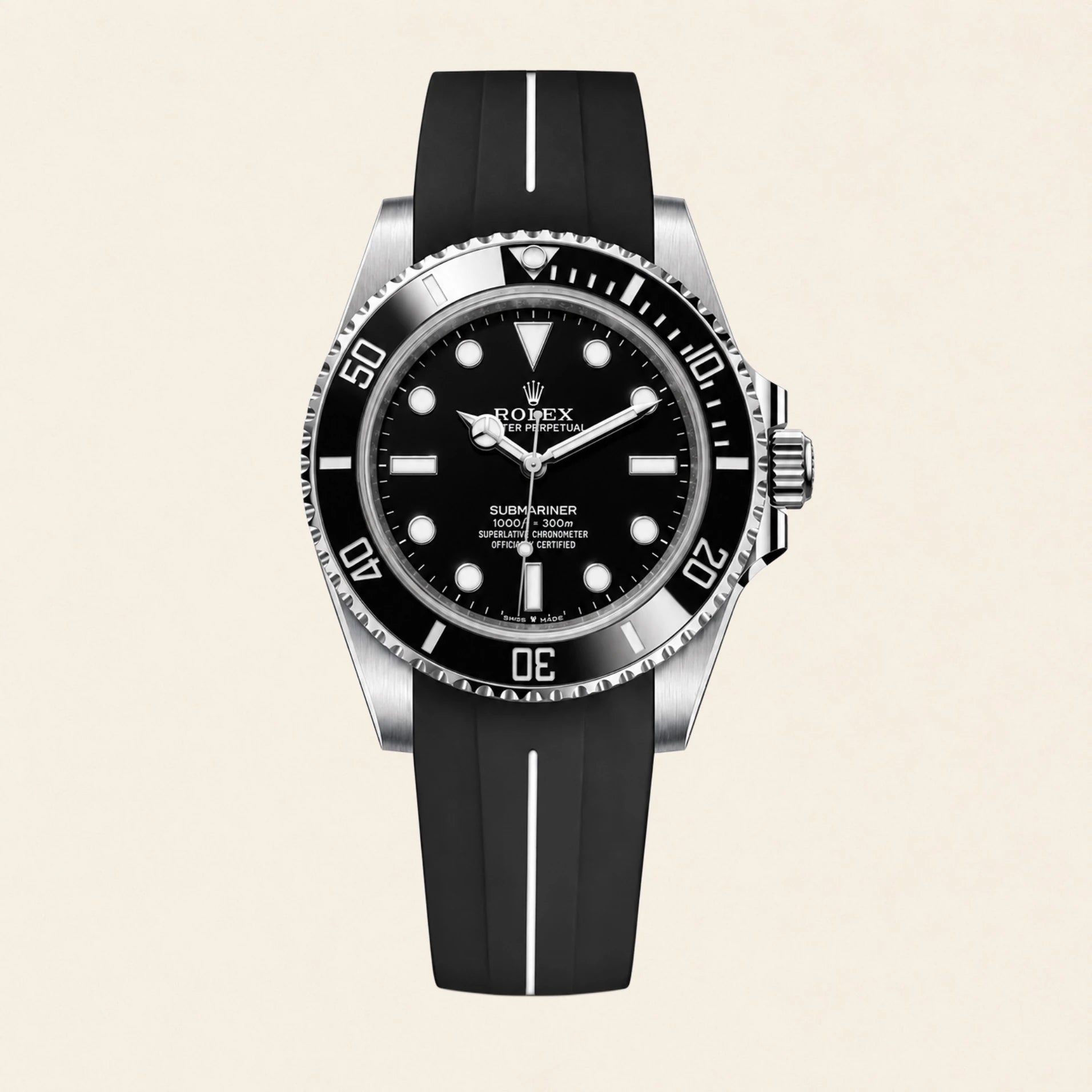 Rolex Submariner fitted with a black FKM rubber strap by Maison Brassel
