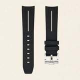 Black FKM rubber strap with curved end-link and steel ardillon buckle, for Rolex Submariner - Maison Brassel