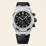 Audemars Piguet Royal Oak fitted with a black leather strap by Maison Brassel