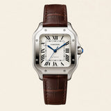 Cartier Santos fitted with a brown leather strap by Maison Brassel