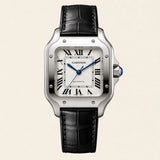 Cartier Santos fitted with a black leather strap by Maison Brassel