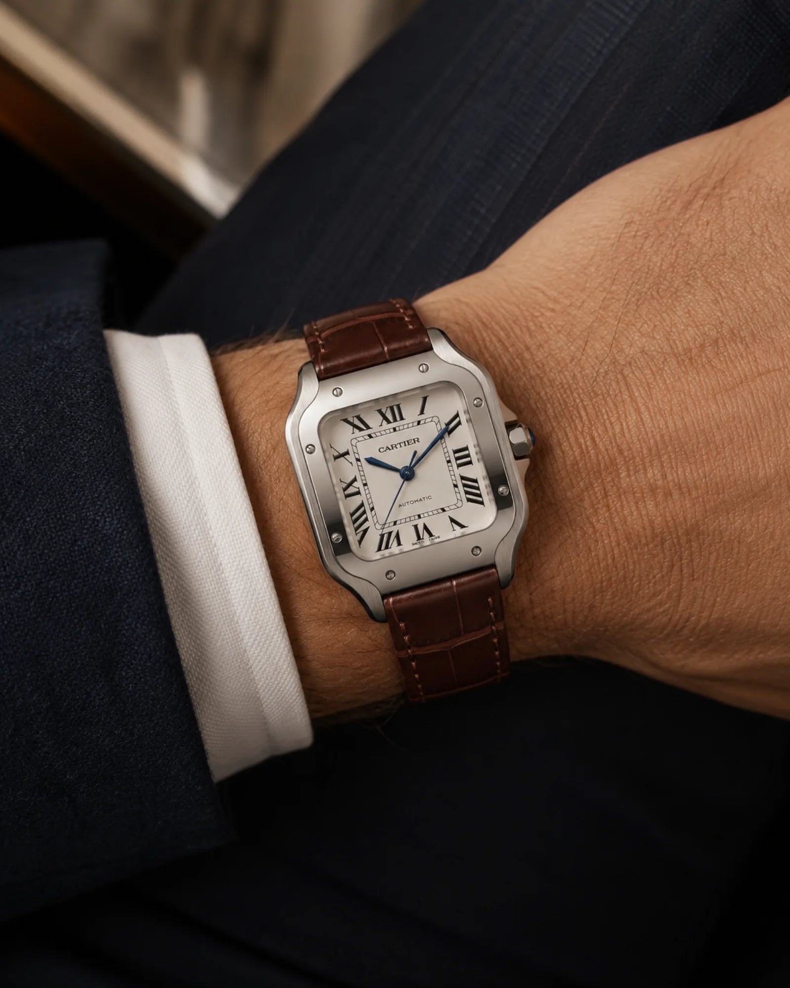 Leather strap for Cartier Santos worn on the wrist - Maison Brassel