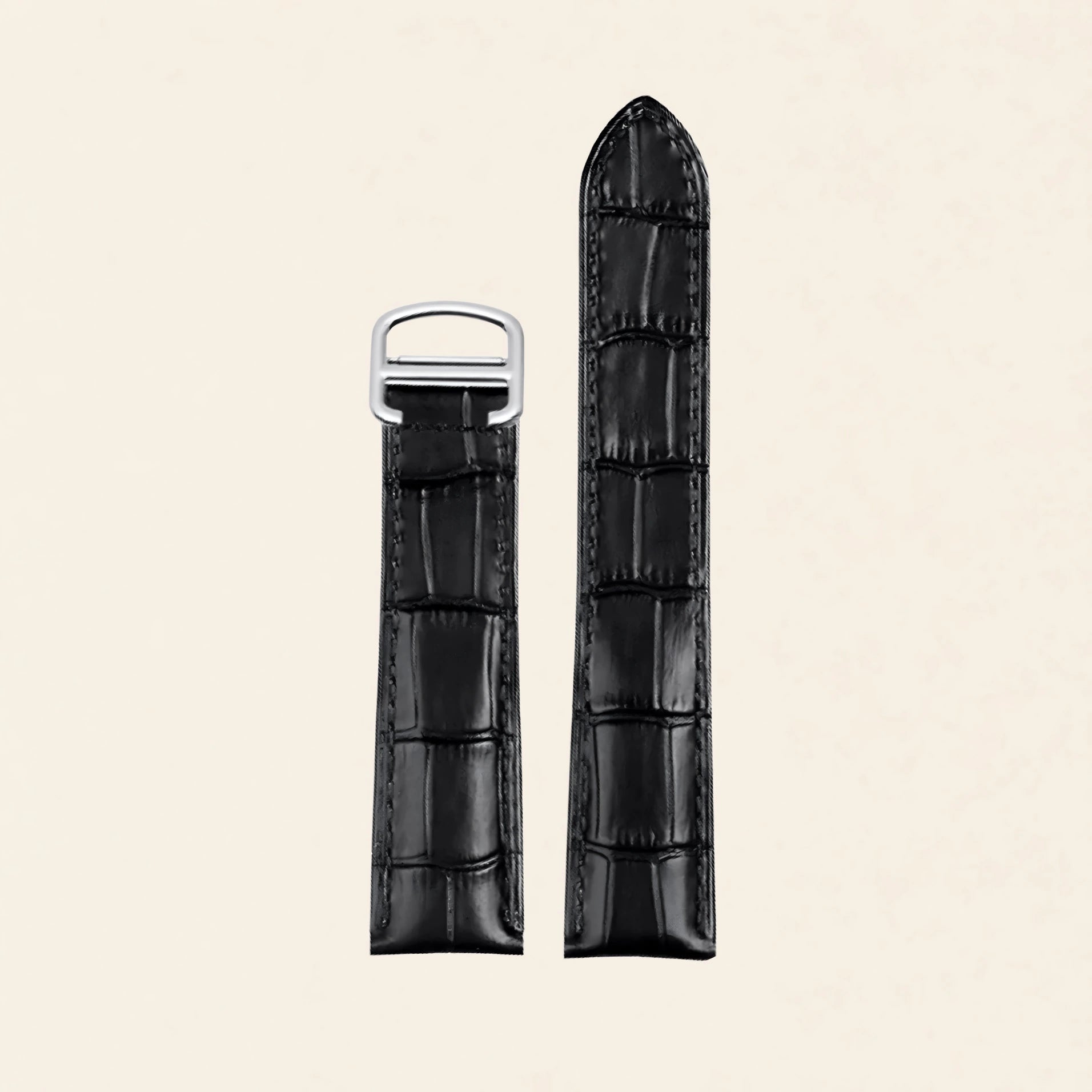 Black alligator-grain leather strap with Cartier-style quick-release end, for Cartier Santos - Maison Brassel