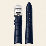 Navy blue alligator-grain leather strap with steel deployant clasp, for Jaeger-LeCoultre Reverso - Maison Brassel