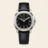 Patek Philippe Nautilus fitted with a black leather strap by Maison Brassel