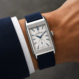 Navy blue nylon strap for Jaeger-LeCoultre Reverso worn on the wrist - Maison Brassel