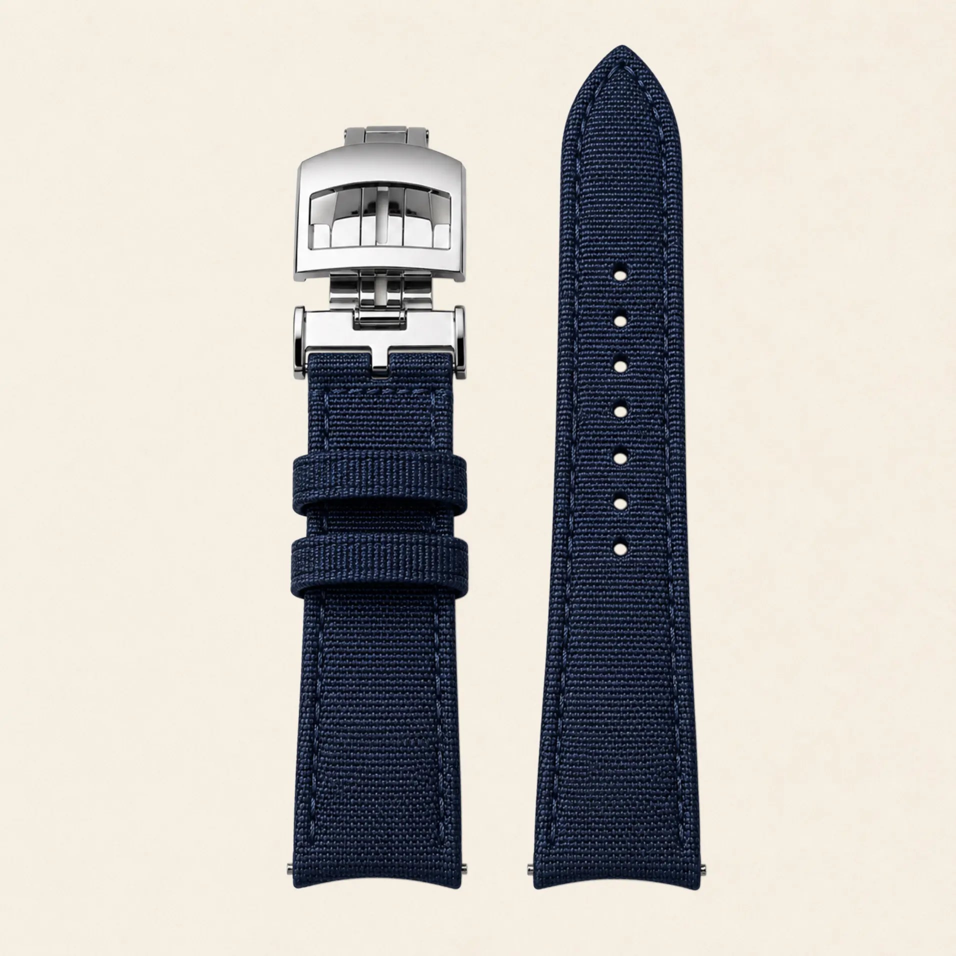 Navy blue woven nylon strap with steel deployant clasp, for Jaeger-LeCoultre Reverso - Maison Brassel