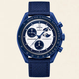 Omega x Swatch MoonSwatch fitted with a navy blue nylon strap by Maison Brassel