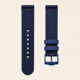 Navy blue woven nylon strap with quick-release bars and blue buckle, for Omega x Swatch MoonSwatch - Maison Brassel