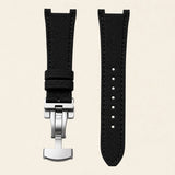 Black nylon canvas strap with integrated end-link and steel deployant clasp, for Patek Philippe Nautilus - Maison Brassel