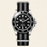 Rolex Submariner fitted with a black and grey nylon NATO strap - Maison Brassel