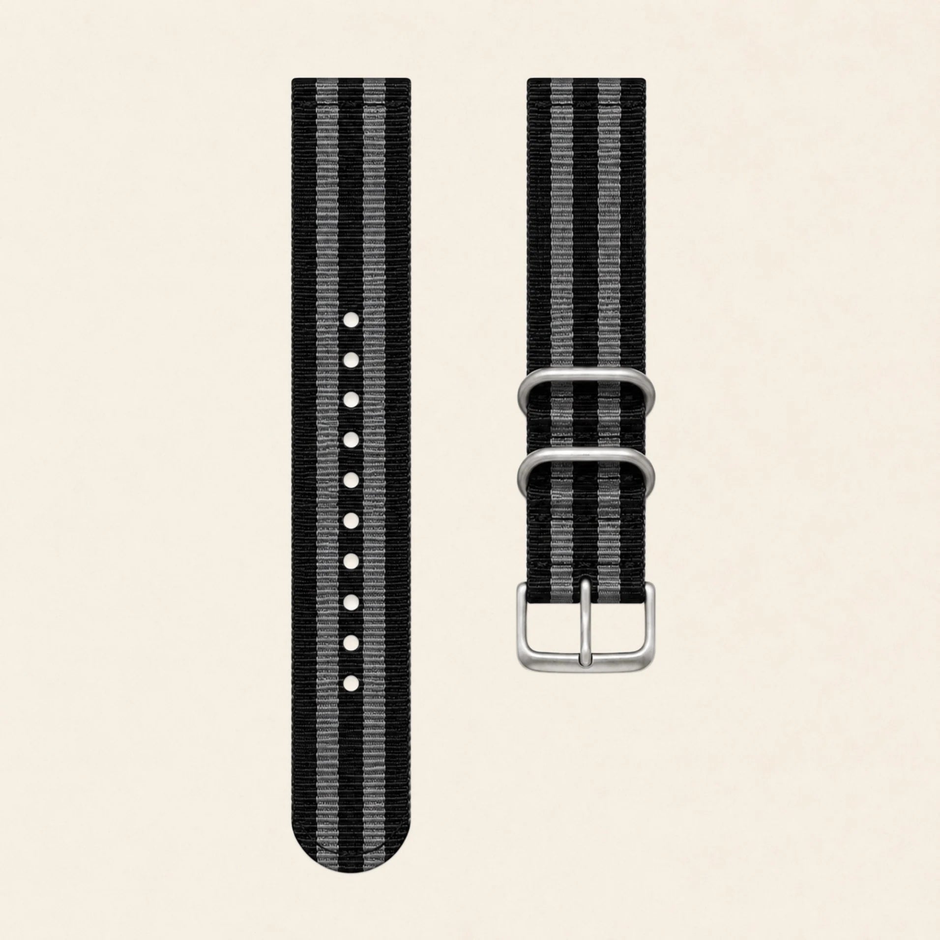 Black and grey nylon NATO strap with steel hardware, for Rolex Submariner - Maison Brassel
