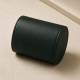 Detail of the black grained leather of the Maison Brassel single watch roll for 1 watch