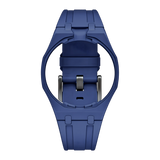 Navy Royal Pop FKM rubber strap with integrated case, ideal on AP × Swatch Lan Ba and Orenji Hachi — Maison Brassel