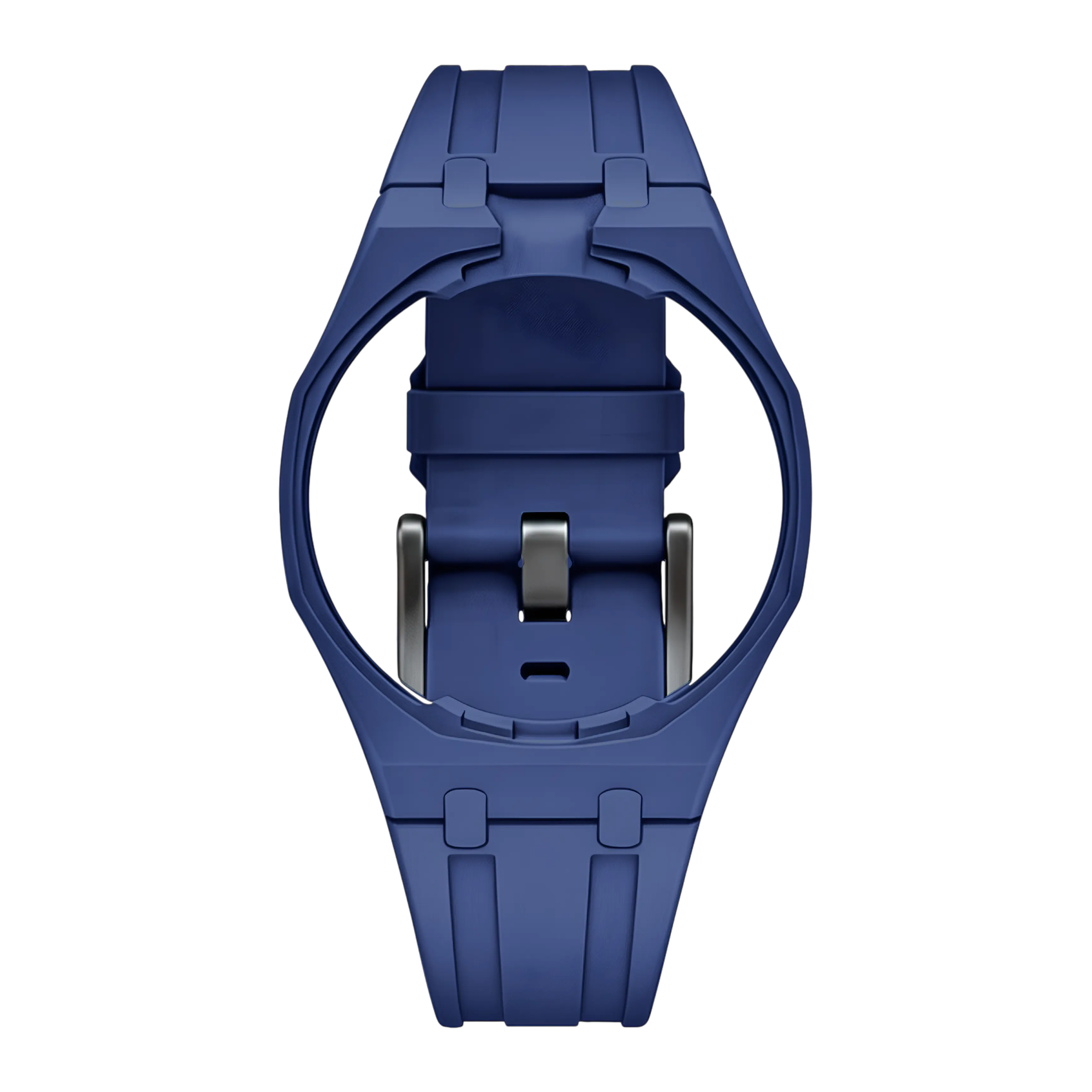 Navy Royal Pop FKM rubber strap with integrated case, ideal on AP × Swatch Lan Ba and Orenji Hachi — Maison Brassel