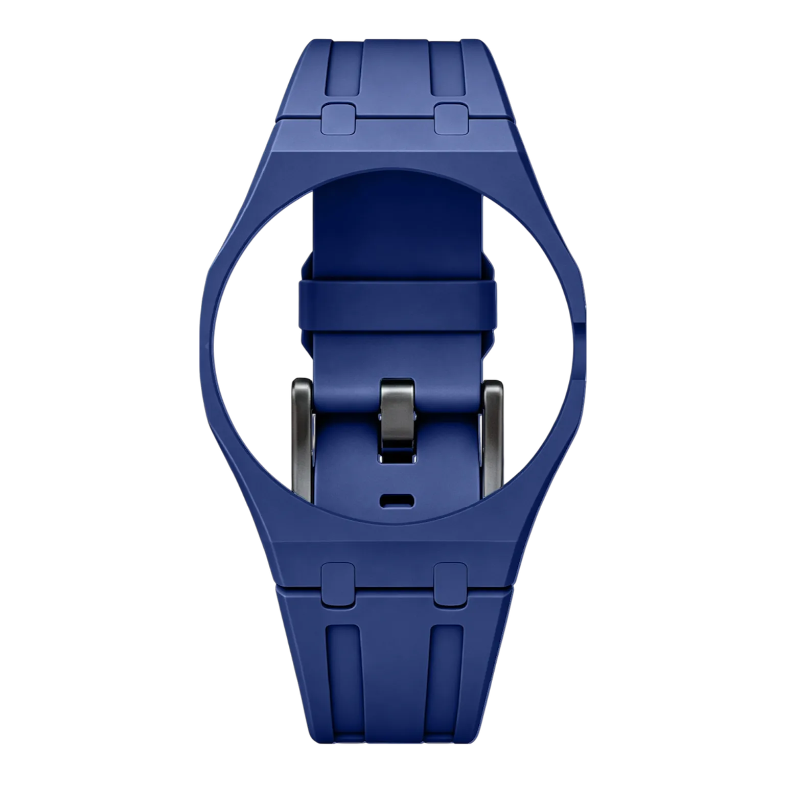Navy blue Royal Pop Savonnette strap on integrated case, fits AP x Swatch crown-at-3h models Lan Ba and Otg Roz, Maison Brassel