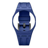 Navy blue Royal Pop Savonnette strap on integrated case, fits AP x Swatch crown-at-3h models Lan Ba and Otg Roz, Maison Brassel