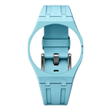 Sky blue Royal Pop Savonnette strap on integrated case, fits AP x Swatch crown-at-3h models Lan Ba and Otg Roz, Maison Brassel